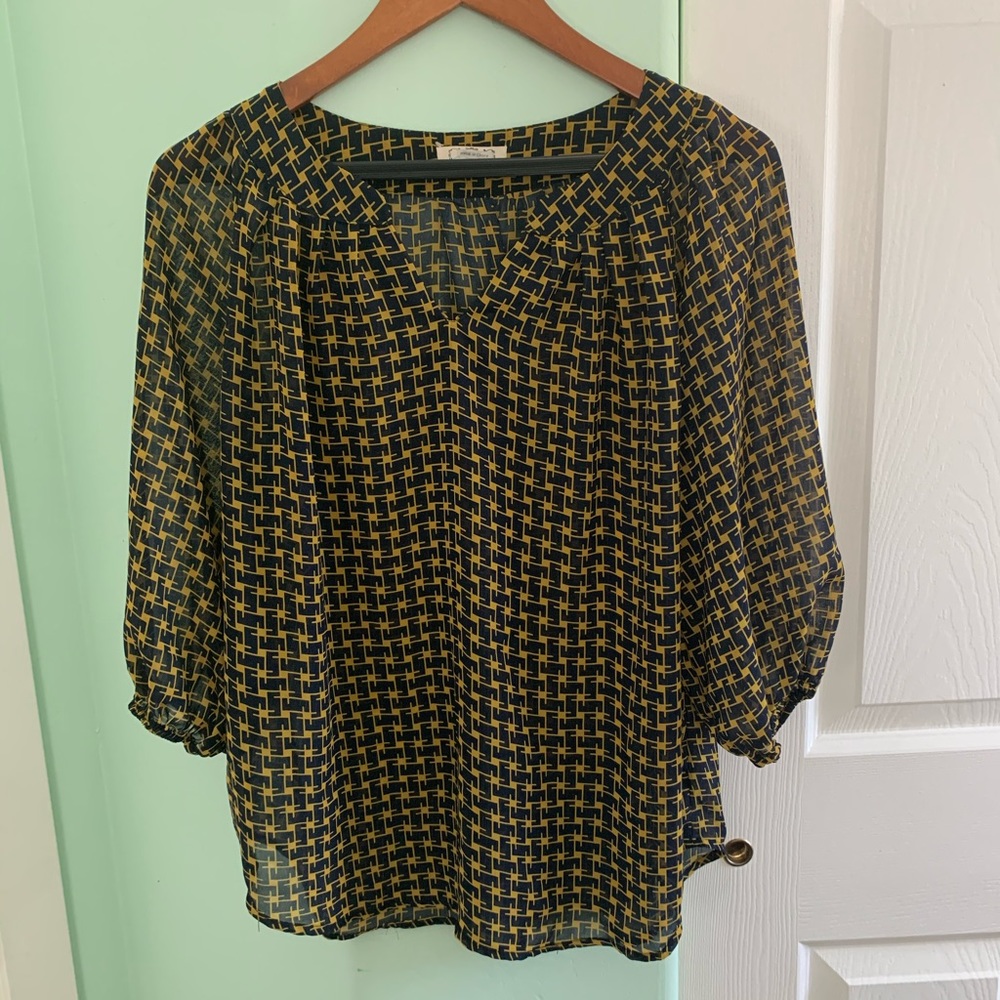 Blacks and yellow sheer blouse